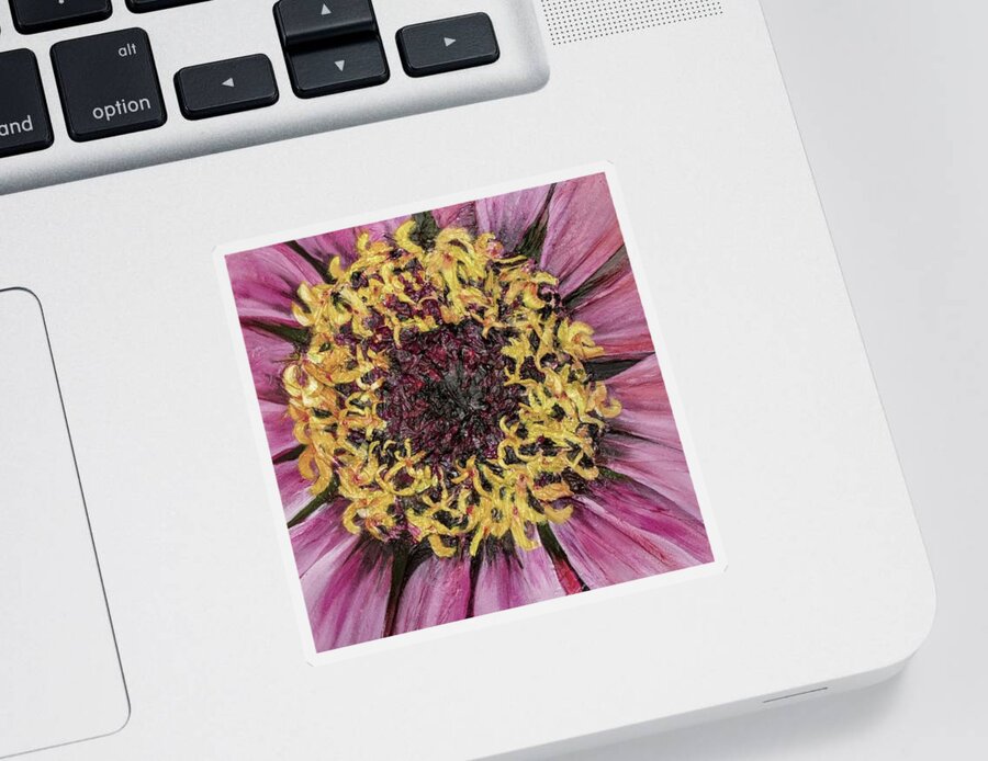 Pink Zinnias Sticker featuring the mixed media Pink Zinnia by Eleatta Diver