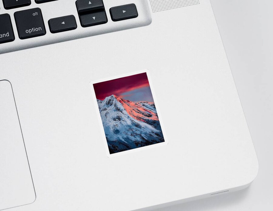 Mountain Sticker featuring the painting Pinkish glow on the mountain by Willy Proctor