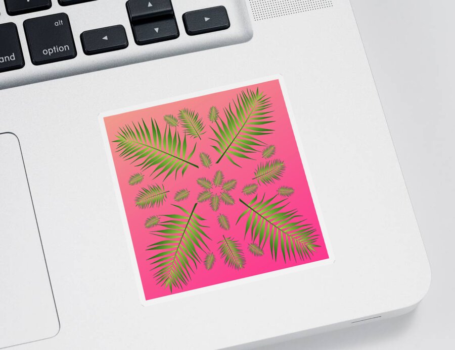 Palm Sticker featuring the digital art Plethora of Palm Leaves 11 on a Magenta Gradient Background by Ali Baucom