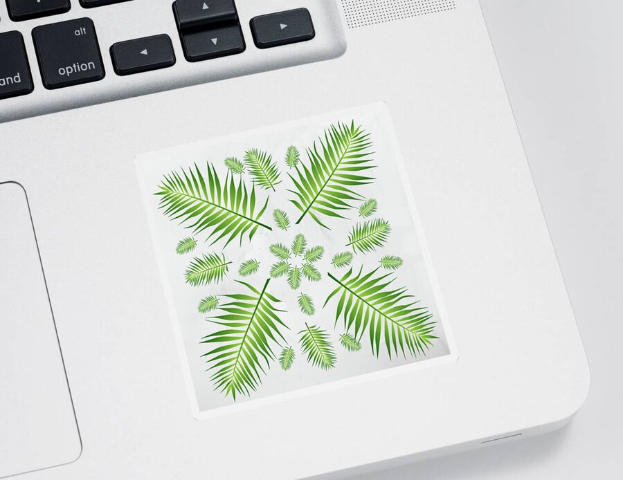 Palm Sticker featuring the digital art Plethora of Palm Leaves 21 on a White Textured Background by Ali Baucom