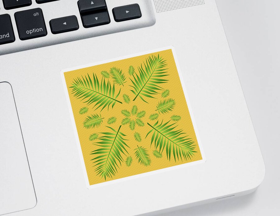 Palm Sticker featuring the digital art Plethora of Palm Leaves 22 on a Yellow Diamond Background by Ali Baucom