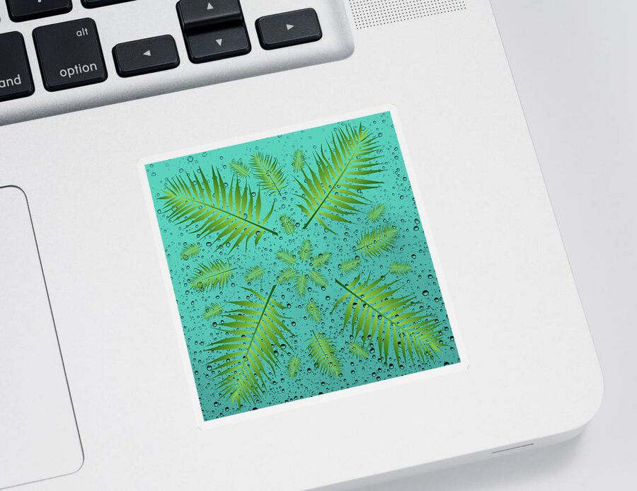 Palm Sticker featuring the digital art Plethora of Palm Leaves 26 on Droplets by Ali Baucom