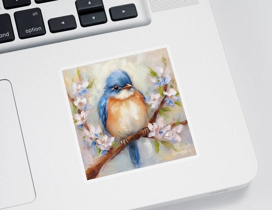 Bluebird Sticker featuring the painting Plump Little Bluebird by Tina LeCour