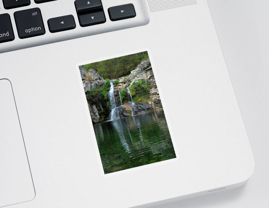 Waterfall Sticker featuring the photograph Poco Negro waterfall in Carvalhais 2 by Angelo DeVal