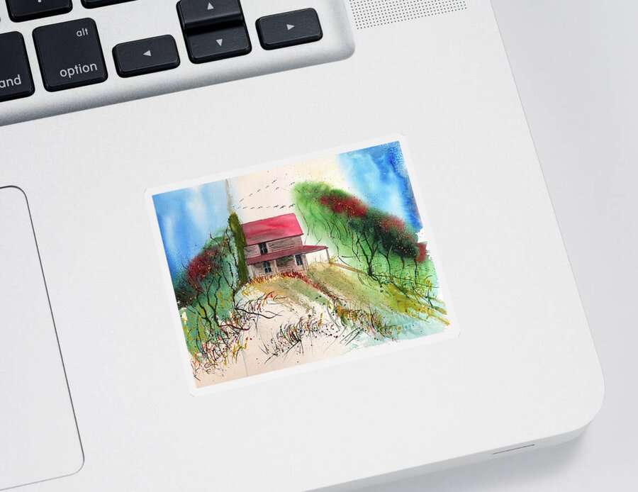 Farm Sticker featuring the painting Poindexter 1908 Ancestral Homested and Farm ar Smith Mountain Lake in Virginia by Catherine Ludwig Donleycott
