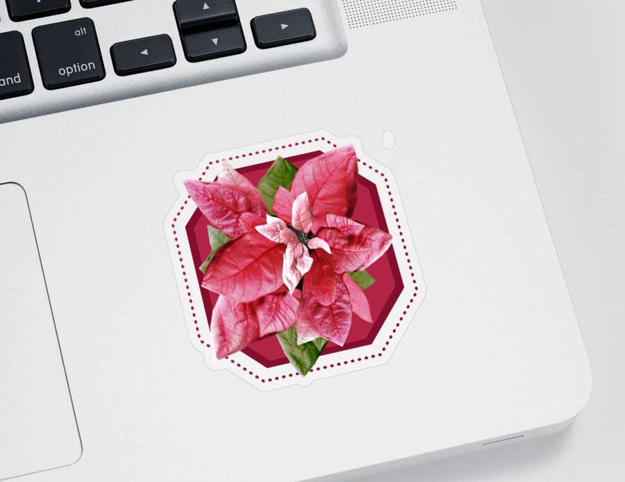 Poinsettes Sticker featuring the digital art Poinsettes Trending Viva Magenta pad Color of the Year 2023 by Delynn Addams