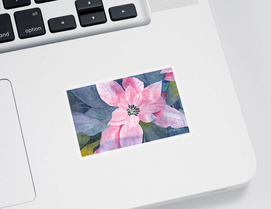 Poinsettia Sticker featuring the painting Poinsettia Watercolor Negative Painting by Conni Schaftenaar