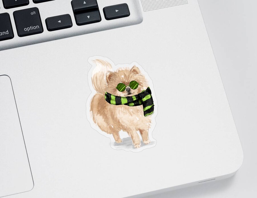  Pomeranian Sticker featuring the digital art Pomeranian Christmas Dog by Doreen Erhardt