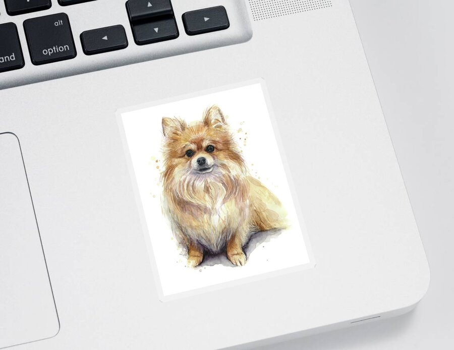 Pom Sticker featuring the painting Pomeranian Dog by Olga Shvartsur