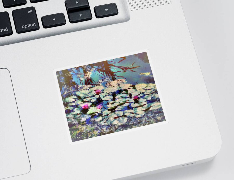 Pond Sticker featuring the mixed media Pond Lilies at the End of Summer by Christopher Reed
