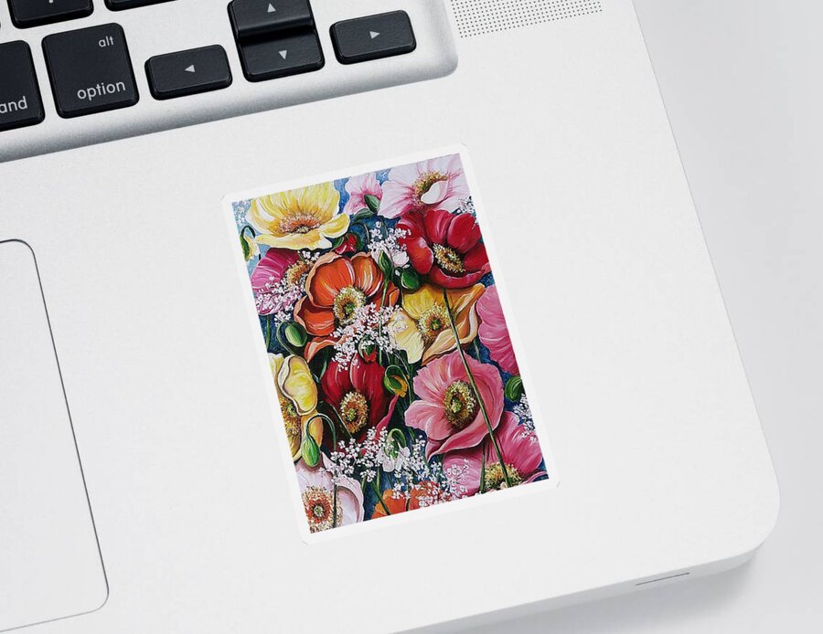 Poppies Sticker featuring the painting Poppies Delight by Karin Dawn Kelshall- Best