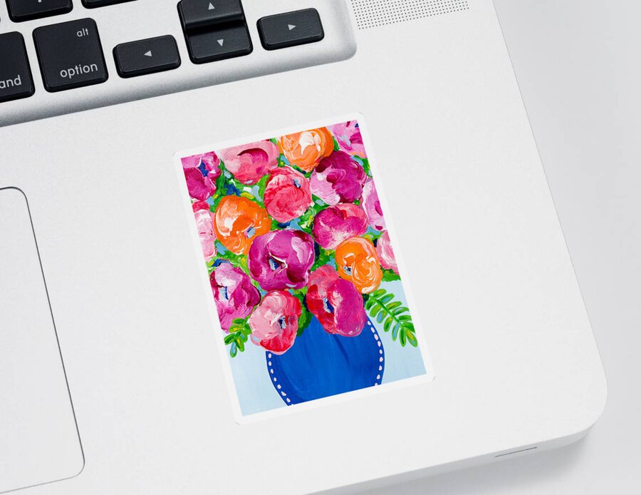 Abstract Floral Sticker featuring the painting Pops of Orange by Beth Ann Scott