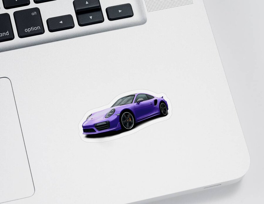Hand Drawn Sticker featuring the digital art Porsche 911 991 Turbo S Digitally Drawn - Purple by Moospeed Art