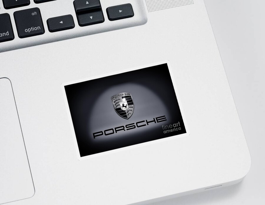Porsche 911 Sticker featuring the photograph Porsche Car Emblem isolated BW 2 by Stefano Senise