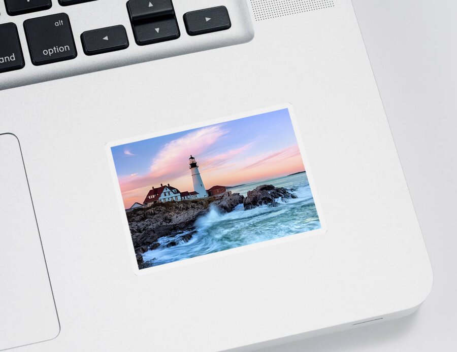 Architecture Sticker featuring the photograph Portland Head Lighthouse by Chad Dutson