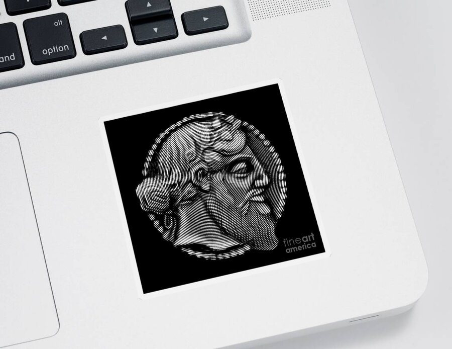Famous Sticker featuring the digital art portrait of Dionysus aka Bacchus , God of winemaking and wine by Cu Biz