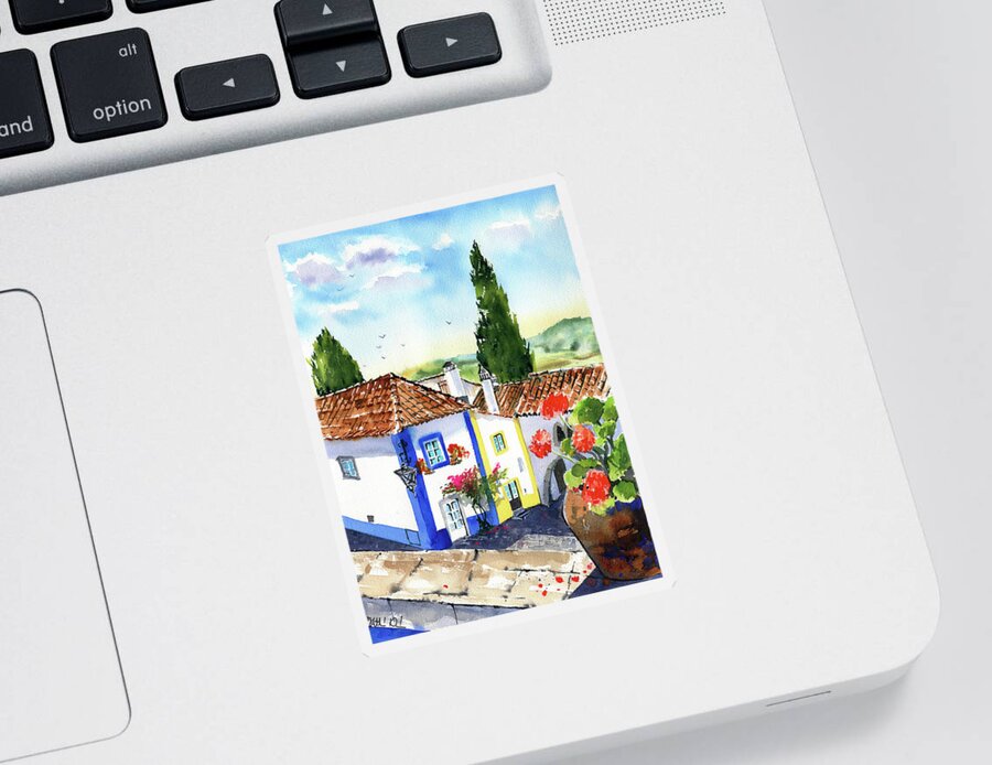 Portugal Sticker featuring the painting Portugal Obidos Painting by Dora Hathazi Mendes