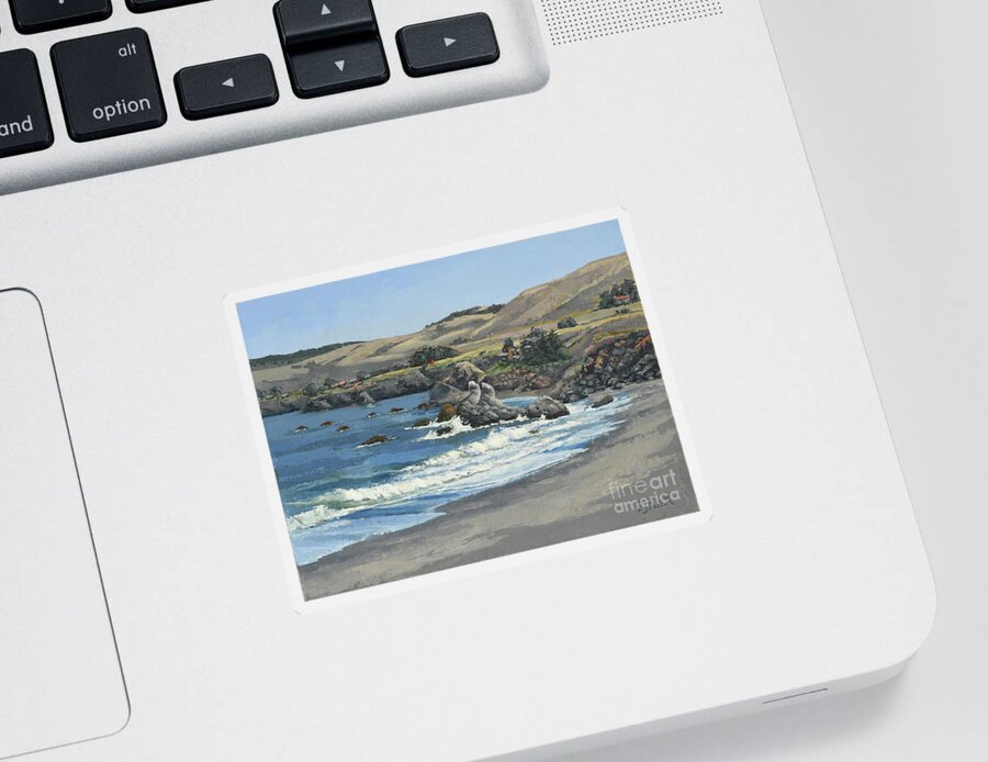 Landscape Sticker featuring the painting Portuguese Beach by PJ Kirk