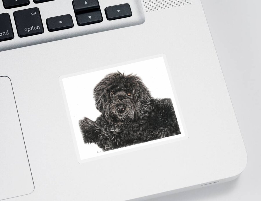 Portuguese Water Dog Sticker featuring the drawing Portuguese Water Dog Toby by Casey 'Remrov' Vormer