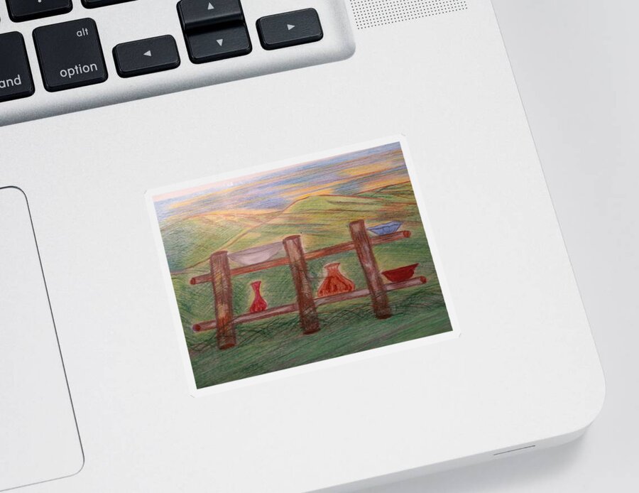 Colorful Skys Sticker featuring the drawing Pottery in the meadow by Tina Marie Gill