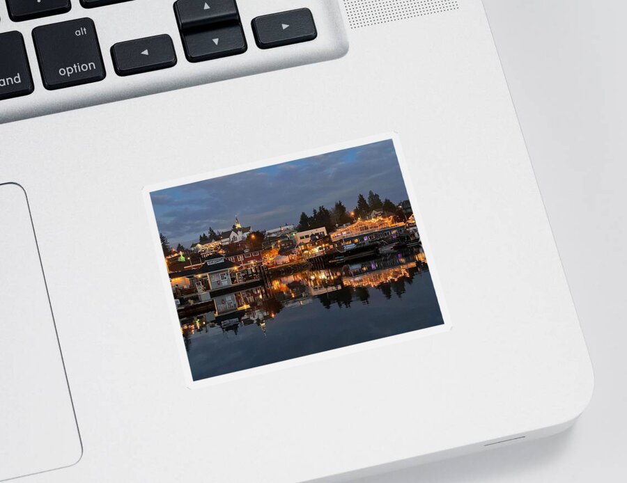 Blue Hour Sticker featuring the photograph Poulsbo Waterfront Reflections by Jerry Abbott