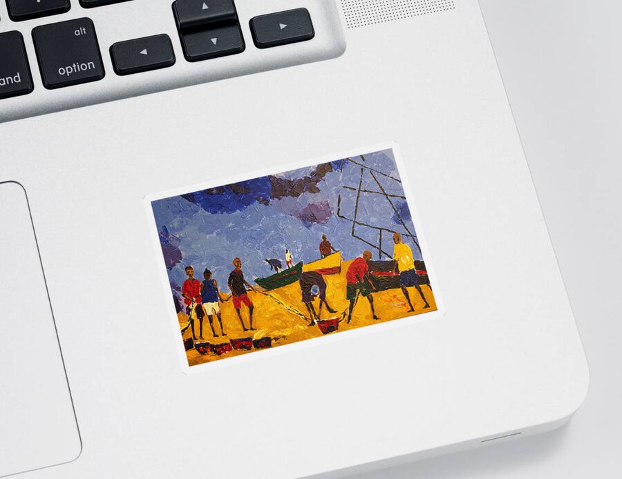 African Art Sticker featuring the painting Preparing For The Catch by Tarizai Munsvhenga