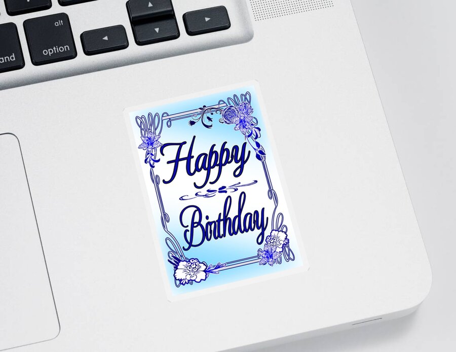 Pretty Sticker featuring the digital art Pretty Boy Blue Happy Birthday Card by Delynn Addams