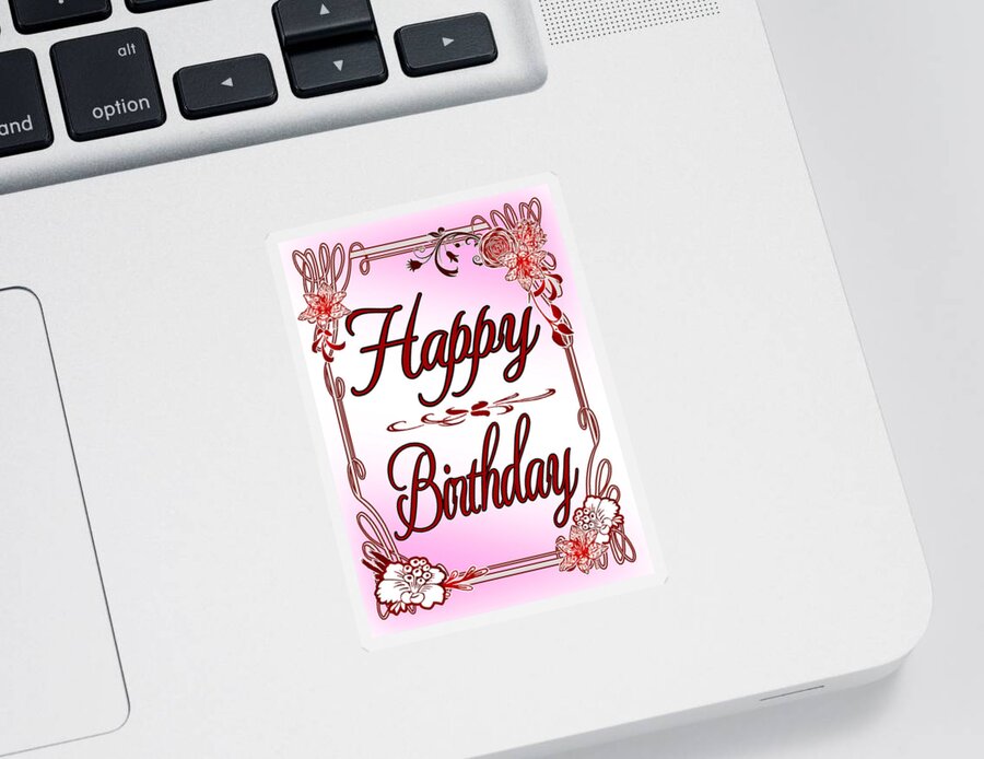 Pretty Sticker featuring the digital art Pretty in Pink Girls Happy Birthday Card by Delynn Addams