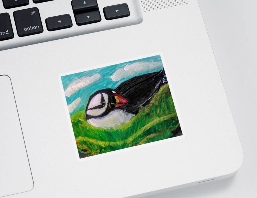 Puffins Sticker featuring the painting Pretty Puffin by Andrew Blitman