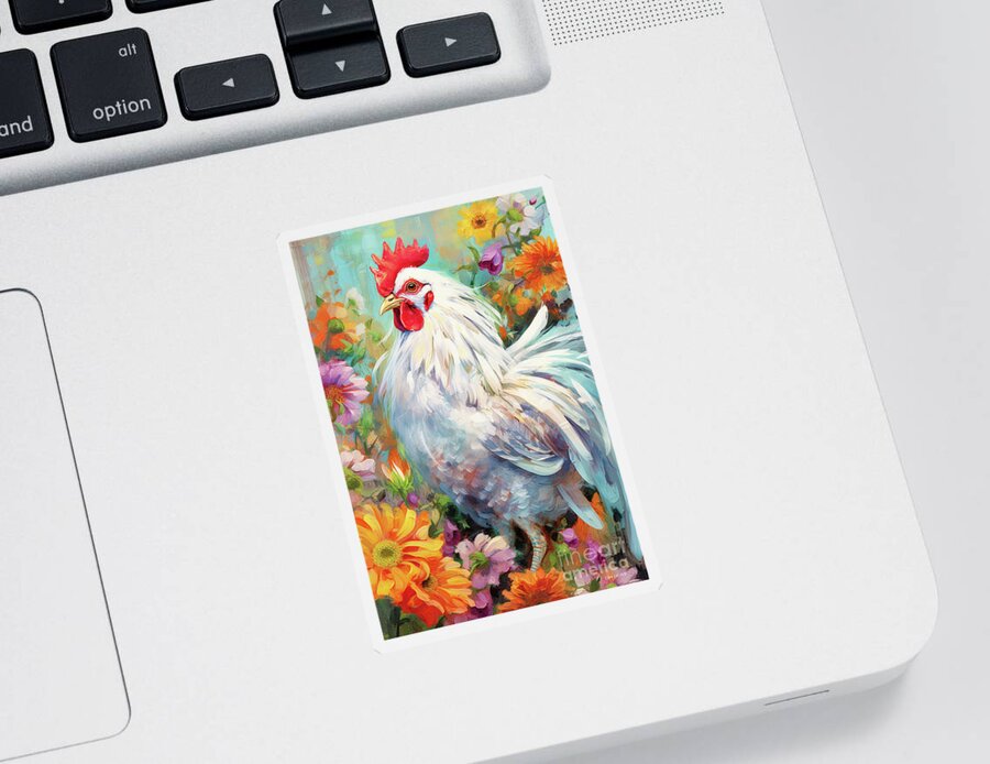 White Chickens Sticker featuring the painting Pretty White Chicken by Tina LeCour