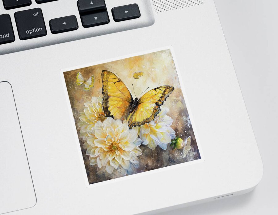 Butterfly Sticker featuring the painting Pretty Yellow Butterfly by Tina LeCour