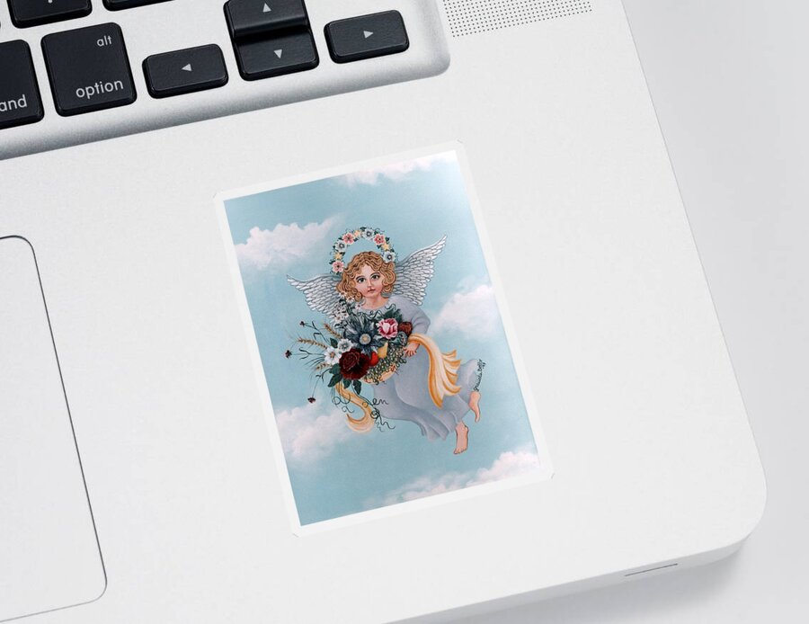 Christmas Sticker featuring the painting Prosperity Angel by Graciela Bello