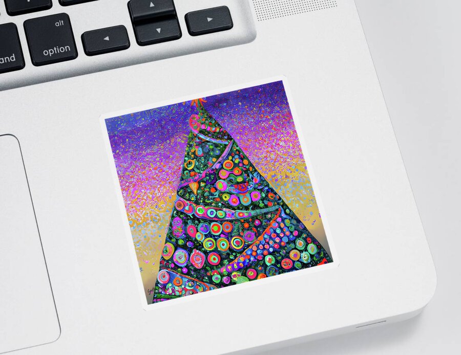 Ai Sticker featuring the digital art Psychedelic Christmas Tree by Cindy's Creative Corner