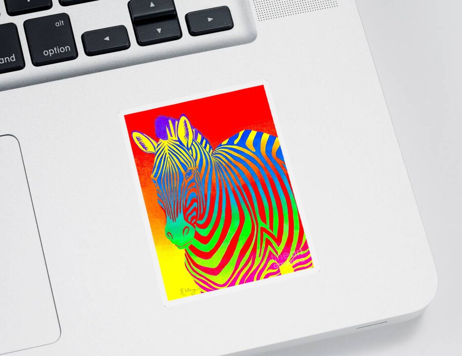 Zebra Sticker featuring the drawing Psychedelic Rainbow Zebra by Rebecca Wang
