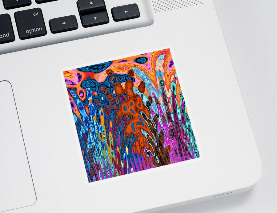 Abstract Sticker featuring the digital art Psychedelic - Volcano Eruption by Ronald Mills
