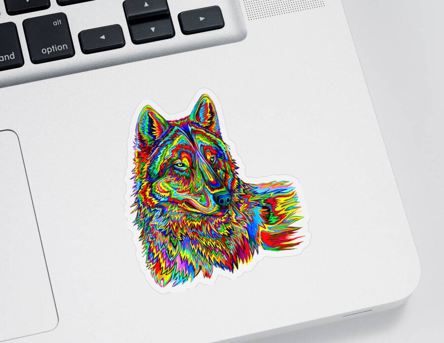 Psychedelic Sticker featuring the drawing Psychedelic Wolf by Rebecca Wang