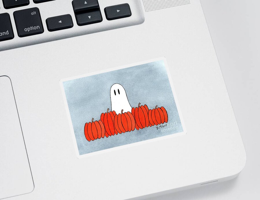 Pumpkins Sticker featuring the painting Pumpkins with Ghost by Donna Mibus