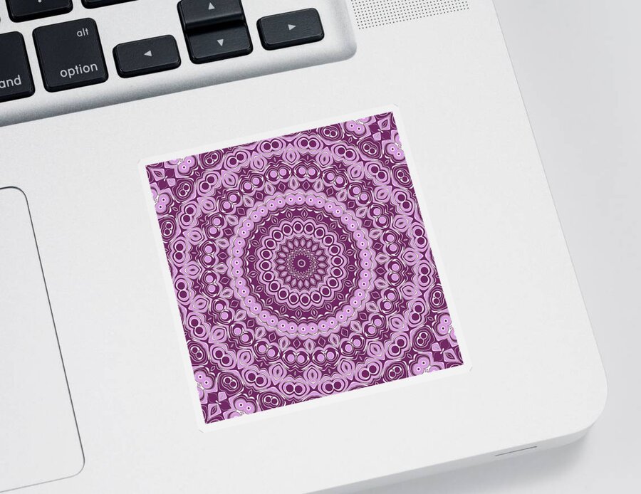 Violet Sticker featuring the digital art Purple and Lavender Mandala Kaleidoscope Medallion Flower by Mercury McCutcheon
