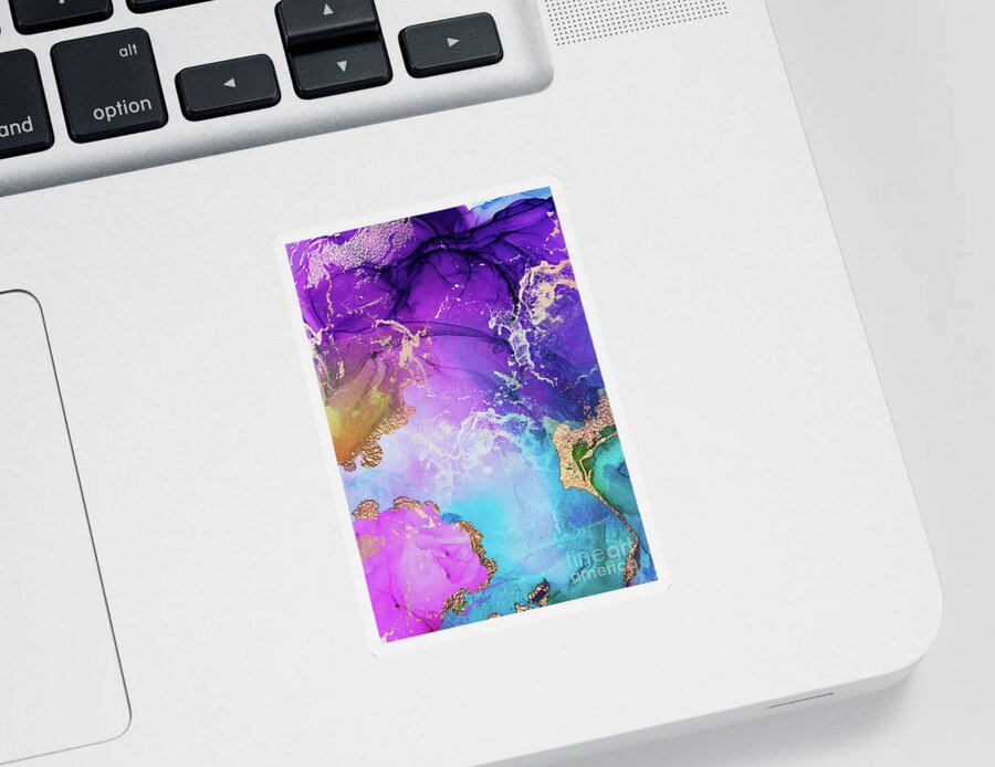 Purple Sticker featuring the painting Purple, Blue And Gold Metallic Abstract Watercolor Art by Modern Art
