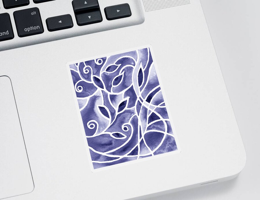 Very Peri Sticker featuring the painting Purple Blue Very Peri Abstract Watercolor Floral Decor Design X by Irina Sztukowski