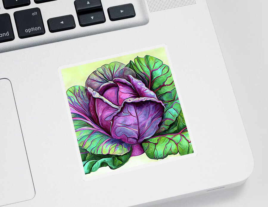 Purple Cabbage Sticker featuring the digital art Purple Cabbage 5a by Cathy Anderson