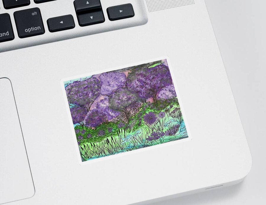 Purple Sticker featuring the mixed media Purple Doodle Scene by Lisa Neuman