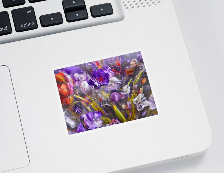Abstract Sticker featuring the digital art Purple Flowers by Beverly Read
