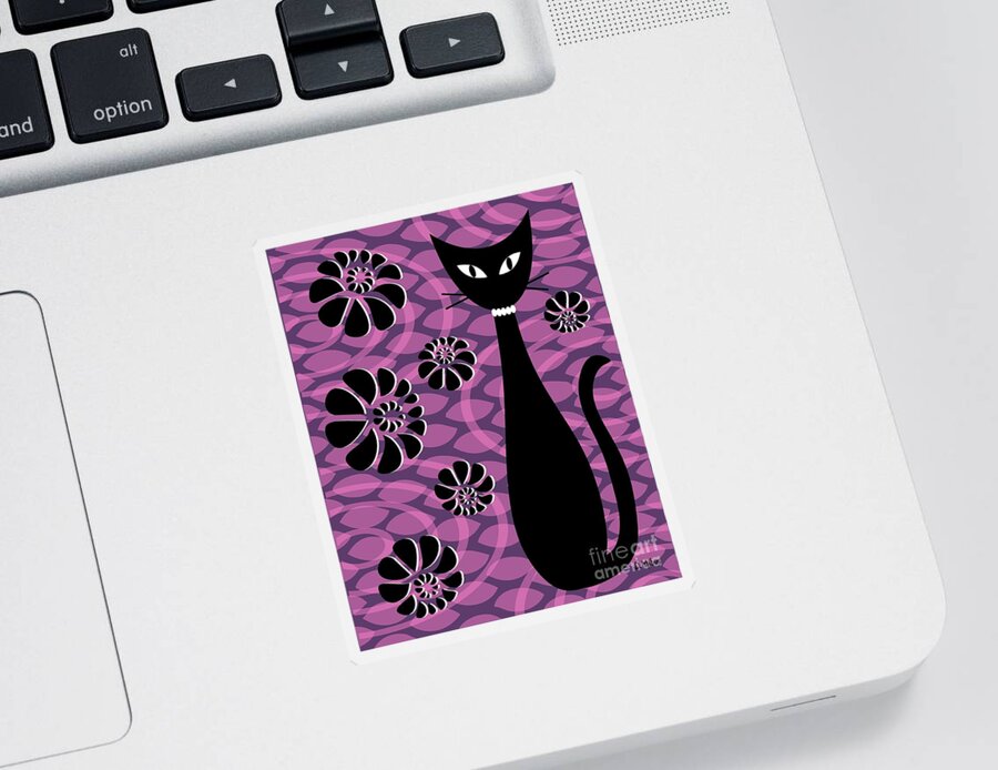 Abstract Cat Sticker featuring the digital art Purple Pink Mod Cat 2 by Donna Mibus