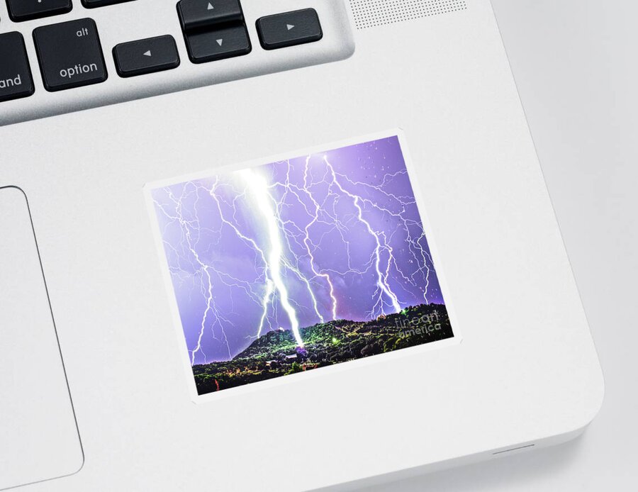 Purple Rain Lightning Sticker featuring the photograph Purple Rain Lightning by Michael Tidwell