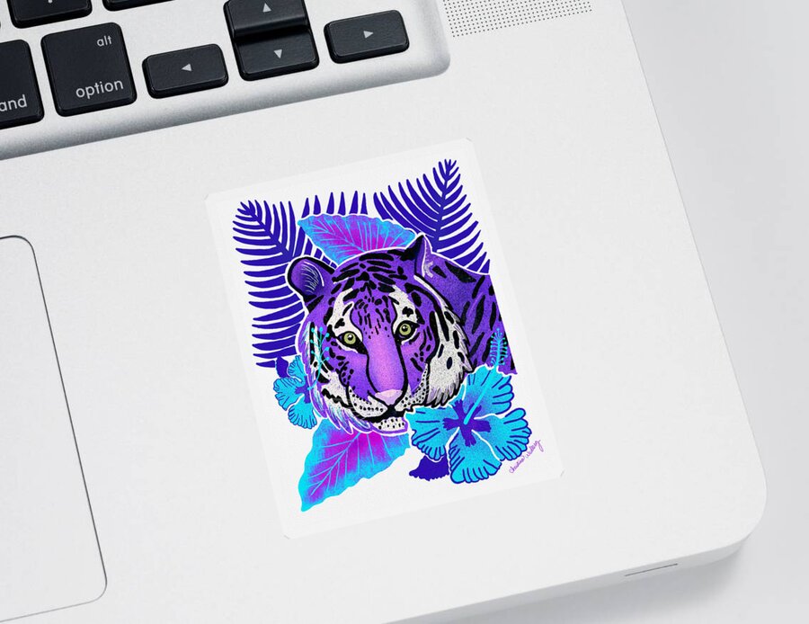 Tiger Sticker featuring the digital art Purple Tiger Jungle Safari by Christina Wedberg