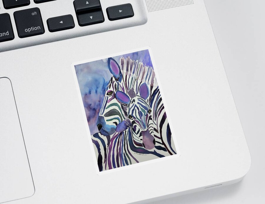 Zebras Sticker featuring the painting Purple Zebras by Ann Frederick