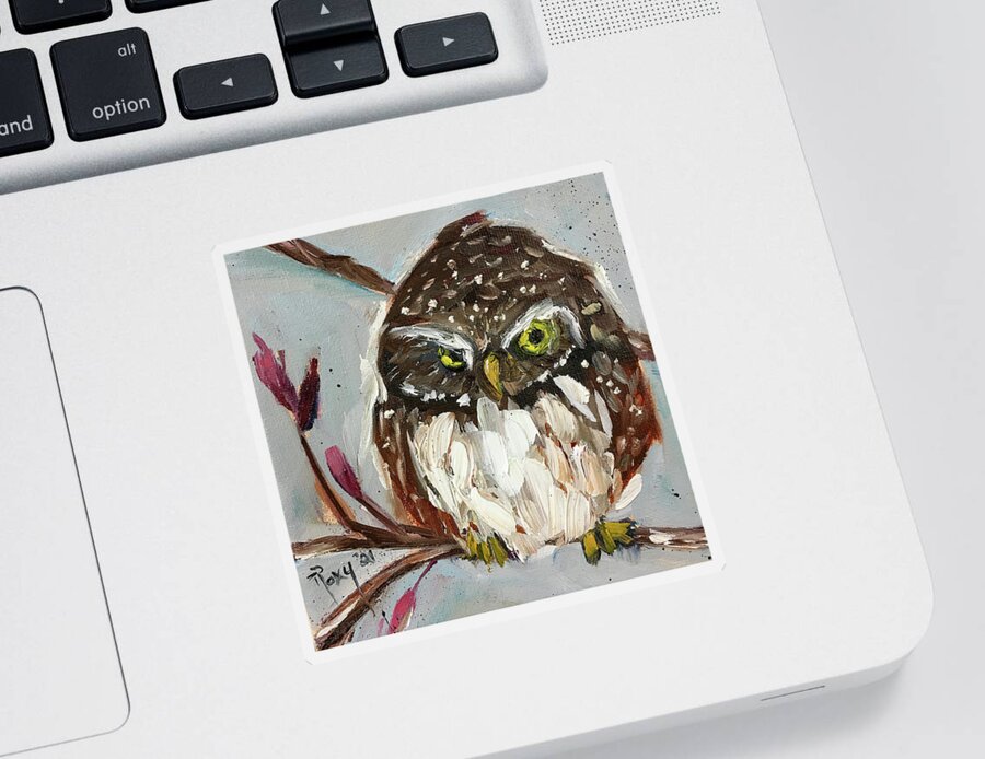 Owl Sticker featuring the painting Pygmy Owl by Roxy Rich