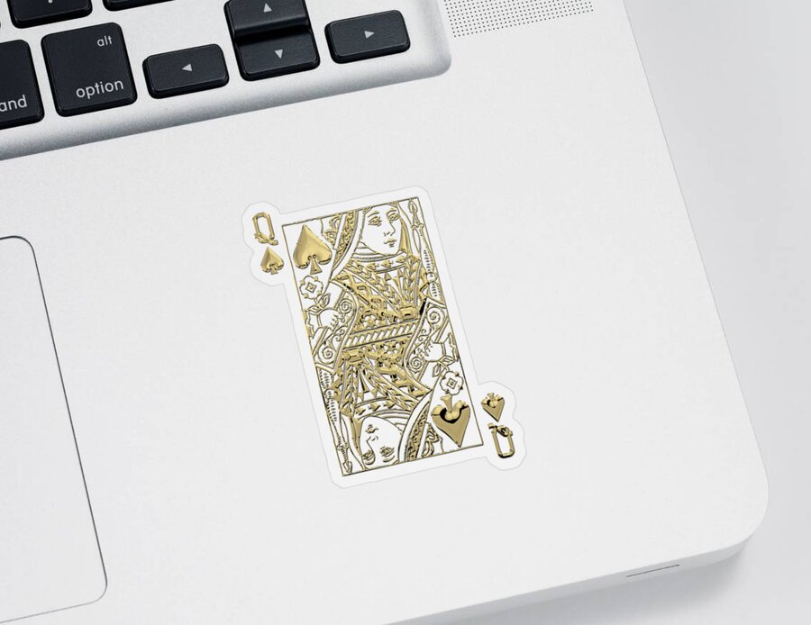 'gamble' Collection By Serge Averbukh Sticker featuring the digital art Queen of Spades in Gold on Black  by Serge Averbukh