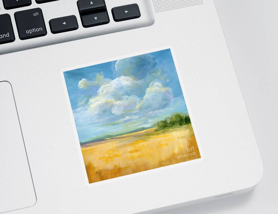 Landscape Sticker featuring the painting Quiet - Nebraska Skies by Annie Troe